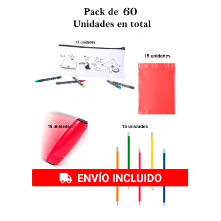 Pack 15 Estuches para colorear + 15 juegos rondux + 15 lápices con goma