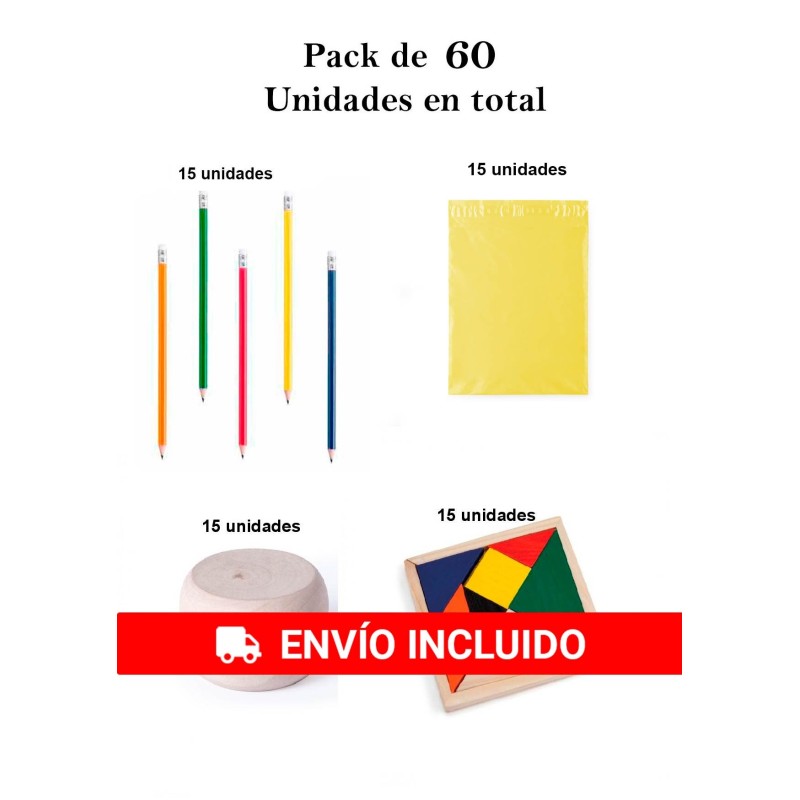 Coffret cadeau anniversaire 15 crayons + 15 yoyos en bois + 15 puzzles.