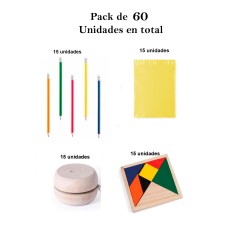 Coffret cadeau anniversaire 15 crayons + 15 yoyos en bois + 15 puzzles.