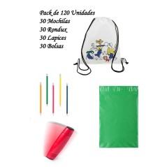 Children's details pack 30 Coloring backpacks + 30 Rondux Games + 30 pencils