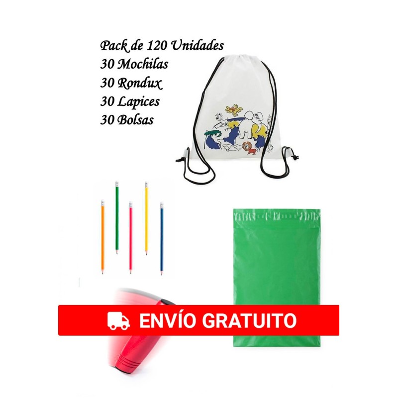 Pack de détails pour enfants 30 sacs à dos à colorier + 30 jeux Rondux + 30 crayons