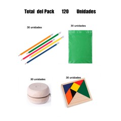 Set para cumpleaños 30 lápices con goma+ 30 yoyos madera + 30 puzzles ingenio