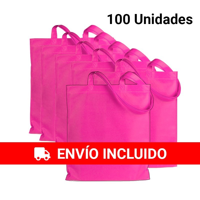 100 Bolsas con asas de tela Fucsia