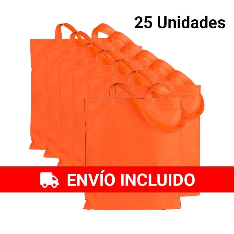 25 sacs en tissu orange avec poignées