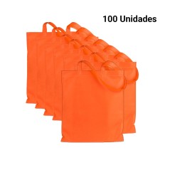 100 Bolsas Con Asa de Tela Naranja  | Regalos Online