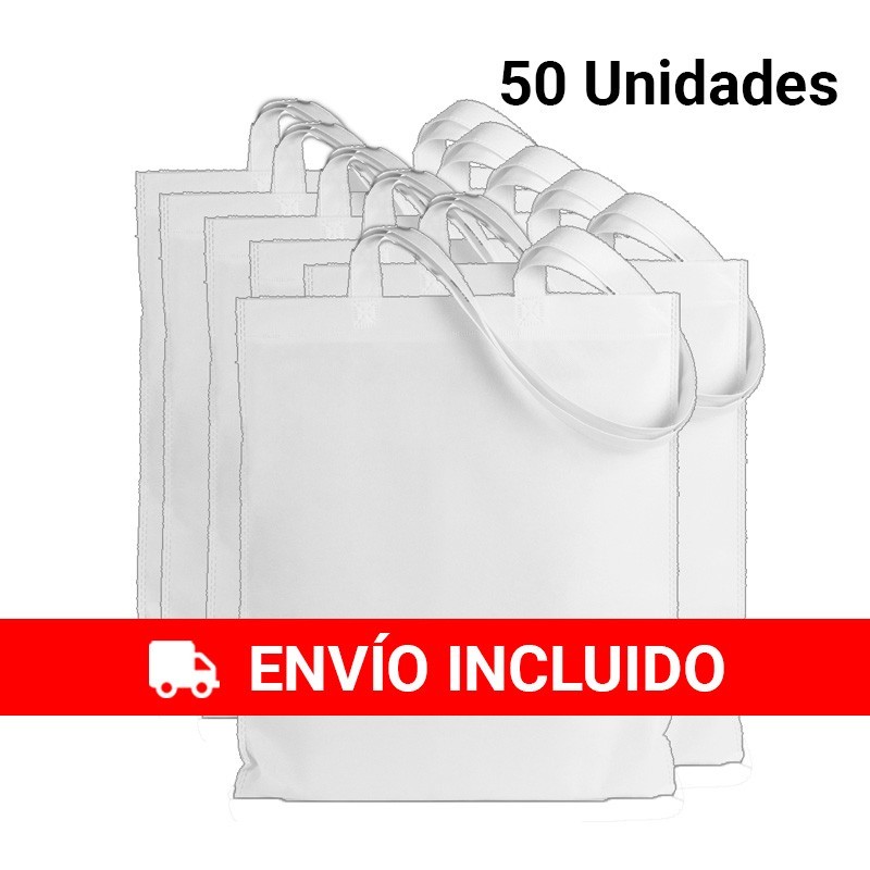 50 Bolsas con asas de tela Blanca