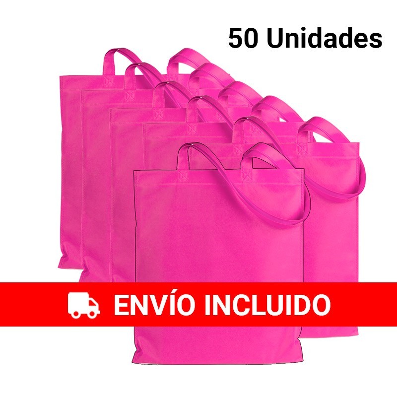 50 Bolsas con asas de tela Fucsia