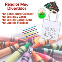 Lote para regalos infantiles con bolsas para colorear, ceras y lápices