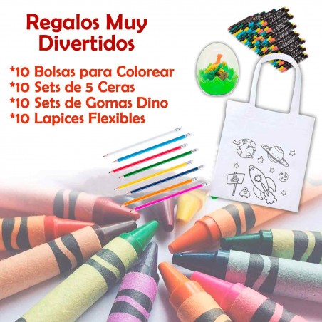 Lot de cadeaux pour enfants avec sacs à colorier, cires et crayons