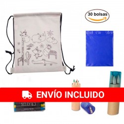 (amazon) 30 JIRAFA Children's Backpacks, 30 waxes and 30 BLUE Cases with pencil sharpeners and pencils