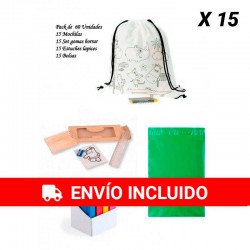 Pack 15 backpacks + 15 cases + 15 rubber sets