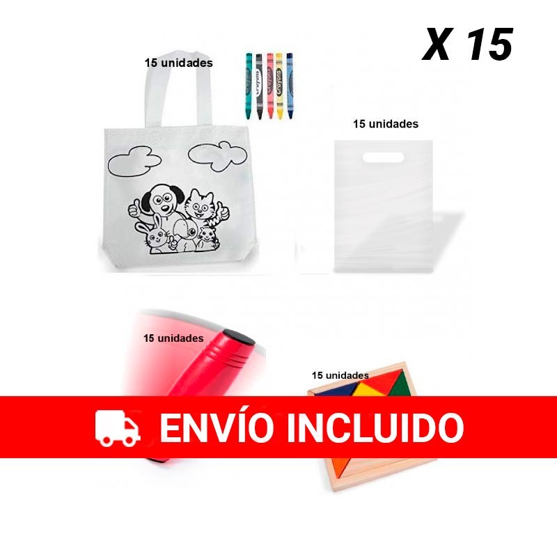 Pack de 15 sacs à colorier + 15 jeu rondux + 15 puzzles