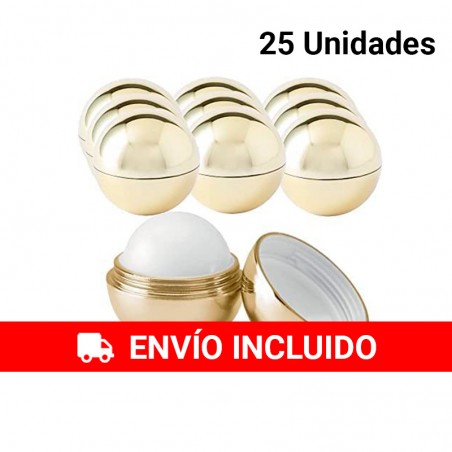 25 Spheres with golden lip balm.