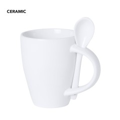 Mug en céramique blanche avec cuillère intégrée | Idée cadeau en ligne