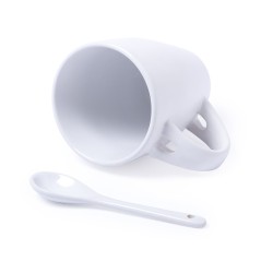 Taza De Cerámica Blanca y Con Cuchara Acoplable | Regalo Online