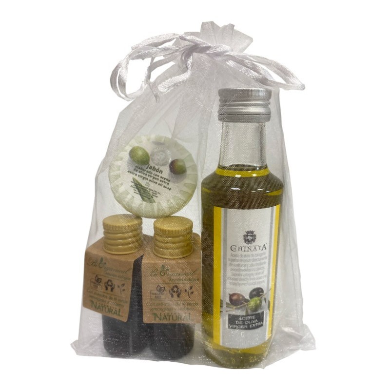 Kit de mariages cosmétiques (Gel, lait pour le corps, pastille de savon, huile d'olive)