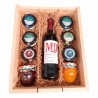 Large wooden Christmas box with Montequinto wine, cream cheese, various pates and jams