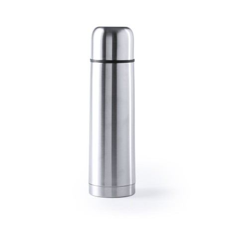 Shiny Silver Flask with Built-in Mug