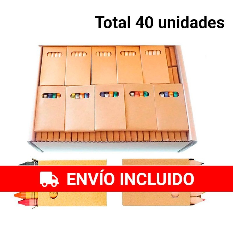 20 Lotes de cajas de ceras y lápices de colores.