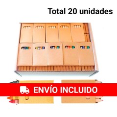 10 Lotes de cajas de ceras y lápices de colores.