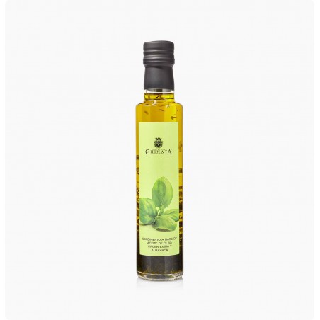Olive oil flavored with basil