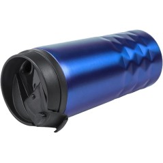 Bouteille thermos bleue et thermos portable pour le café.