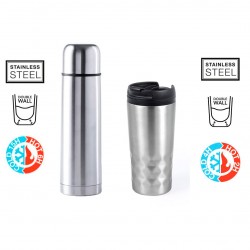 Silver-plated thermos and thermos flask pack for coffee drinking.