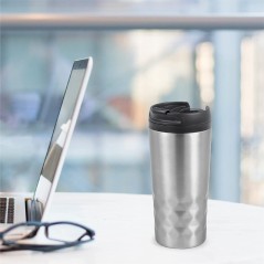 Cadeau verre thermique et thermos portable argenté pour boire du café