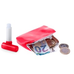 Pack of 25 wallets and an assortment of colored stick balms