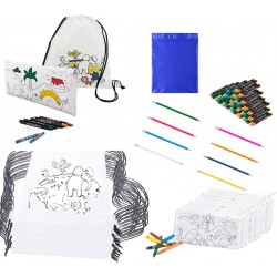 (Amazon) Pack de 16 sacs à dos avec des cires et 16 étuis à peindre avec des cires + 16 crayons souples