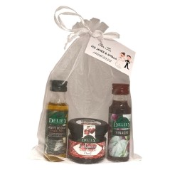 Details with small jams, olive oil and vineger for christening gifts