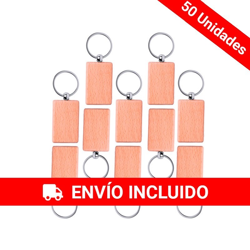 Pack of 50 units of Rectangular Wooden Key Rings