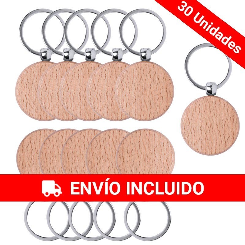 Pack de 30 unidades de Llavero Redondos de Madera