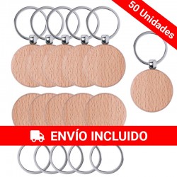 Pack of 50 units of Round Wooden Key Rings
