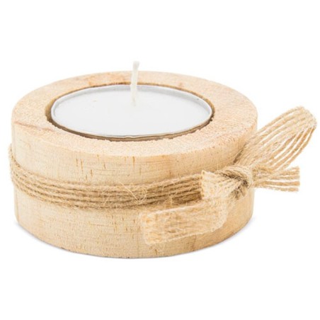 Wooden candle with rope bow