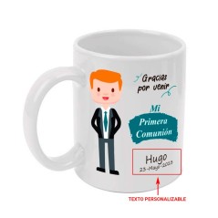 Taza blanca personalizable con nombre y fecha para comunión de niño - Regalos Gourmet Online