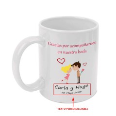 Taza blanca personalizada para boda. Pon el nombre y la fecha que desees.