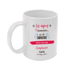 Personalized 350ml white mug with event type, date, and name