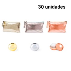 30 monederos y 30 bálsamos metalizados surtidos en colores - Regalos Gourmet Online