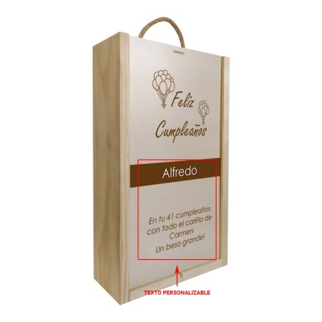 Caja madera personalizada para regalos de cumpleaños - 2 botellas