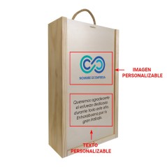 Personalized wooden box for corporate gift - 2 bottles
