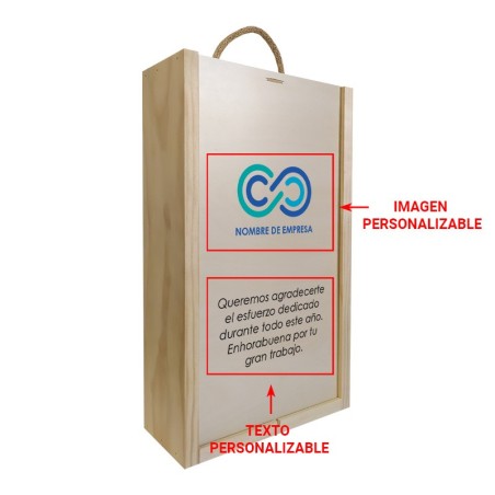 Coffret en bois personnalisé pour cadeau d'entreprise - 2 bouteilles