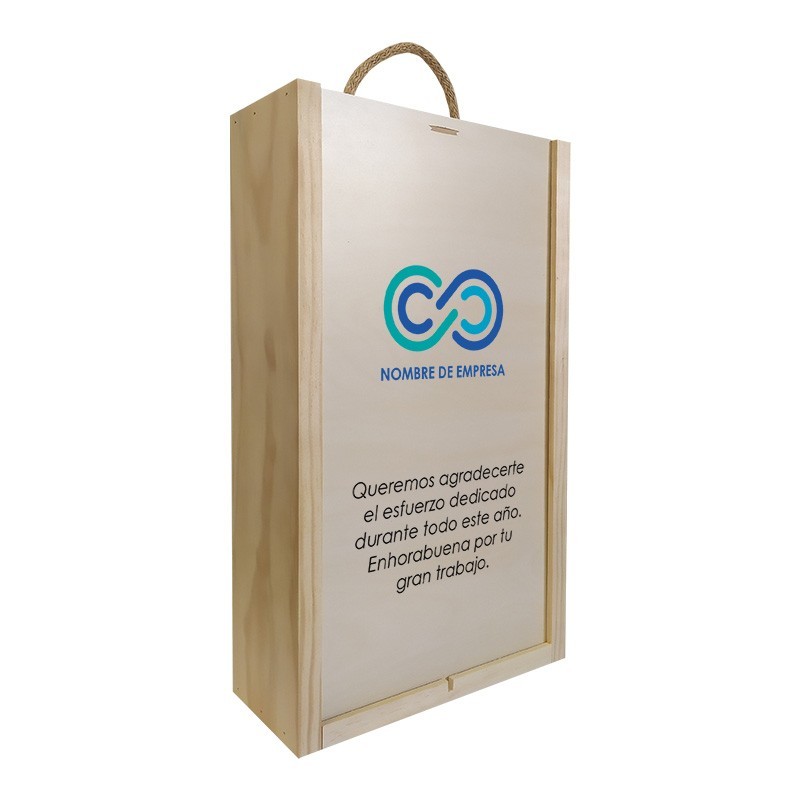 Personalized wooden box for corporate gift - 2 bottles