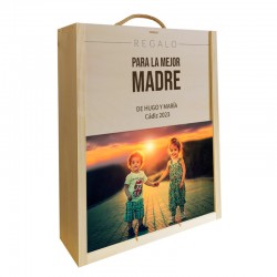 Caja de madera personalizada, regalo para madre - 3 botellas