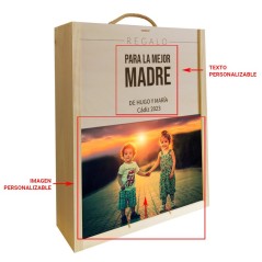 Coffret en bois personnalisé, cadeau pour maman - Contenance : 3 bouteilles