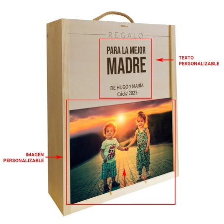 Coffret en bois personnalisé, cadeau pour maman - Contenance : 3 bouteilles