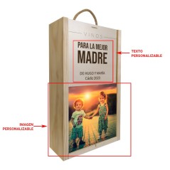 Caja de madera personalizada, regalo para madre - Tamaño para 2 botellas