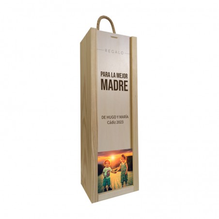 Caja de madera personalizada, regalo para madre - Tamaño de 1 botellas