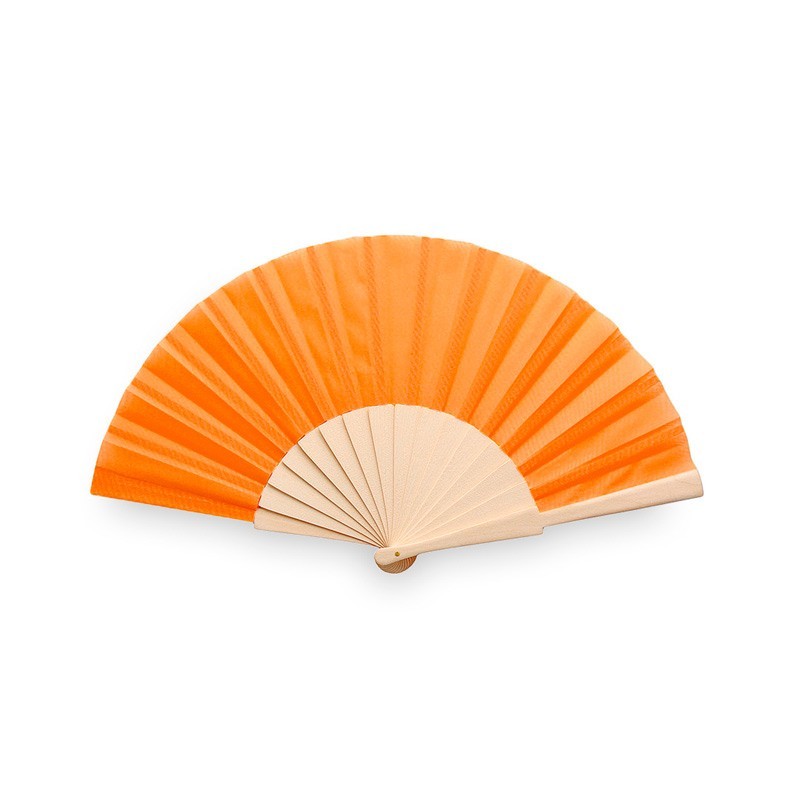 Orange Fan with Natural Wood Ribs