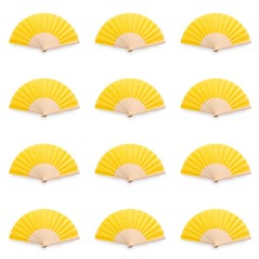 Lot of 50 Yellow Natural Wood Fans